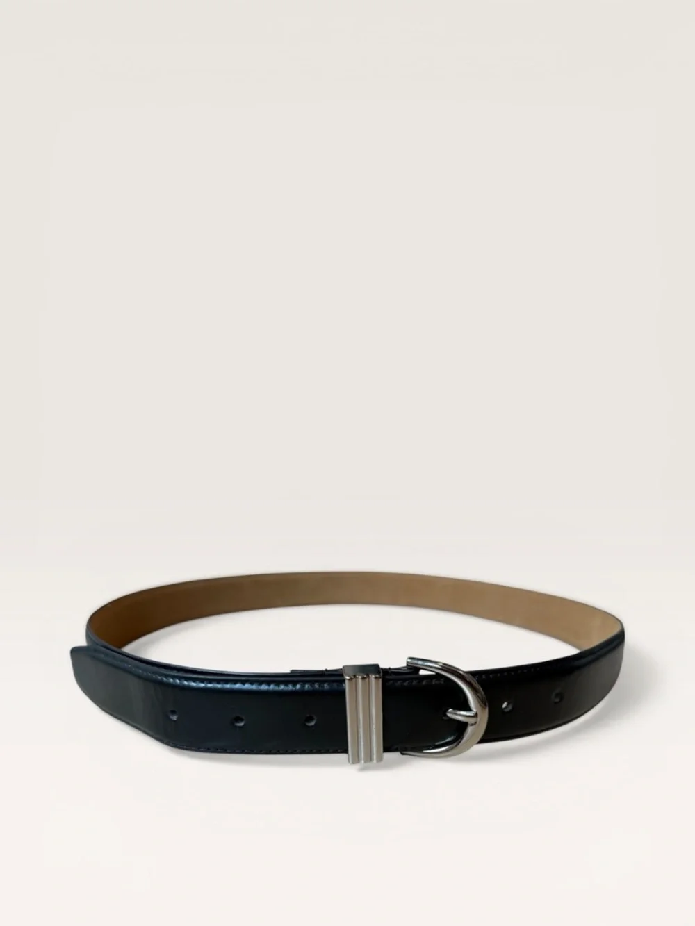 Abercrombie Black Leather Belt Silver Buckle L/XL Minimal Classic